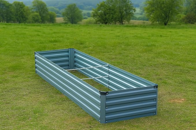 2 Pack 8x2x1FT Galvanized Raised Garden Bed Kit, Outdoor Metal Planter Box for Vegetables, Bottomless Rectangular Gardening Bed with Support Rods, Tool-Free Assembly, Gray