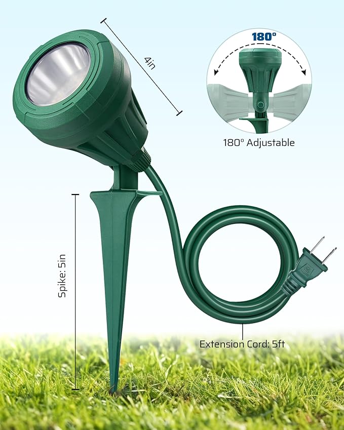 DEWENWILS 120V Spotlight Outdoor, 500LM Waterproof LED Spot Light with 3 Extra Lenses (Red Yellow Green), Landscape Lighting for Holiday, Trees, Flag, 5FT Extension Cord, UL Listed