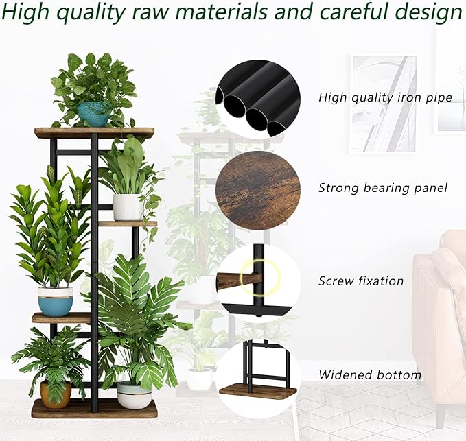 LINZINAR Plant Stand Indoor 4 Tier 5 Potted Multiple Plant Shelf Stands for Garden Corner Balcony Living Room Black