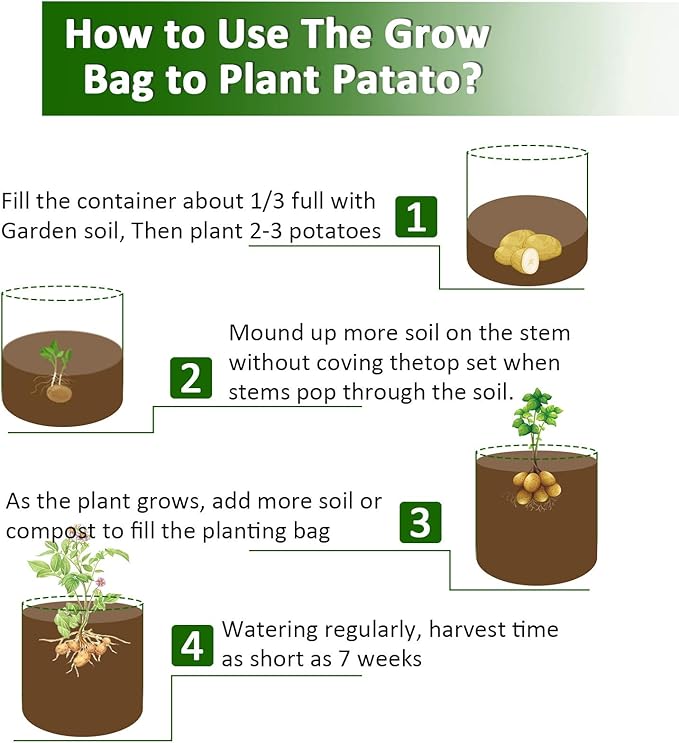 JJGoo Potato Grow Bags, 4 Pack 10 Gallon with Flap and Handles Planter Pots for Onion, Fruits, Tomato, Carrot - Green