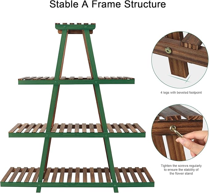 Ufine 4 Tier Wood Plant Stand Indoor Outdoor A Frame Plant Display Shelf for Multiple Plants Flower Pot Holder Rack, Living Room Balcony Patio