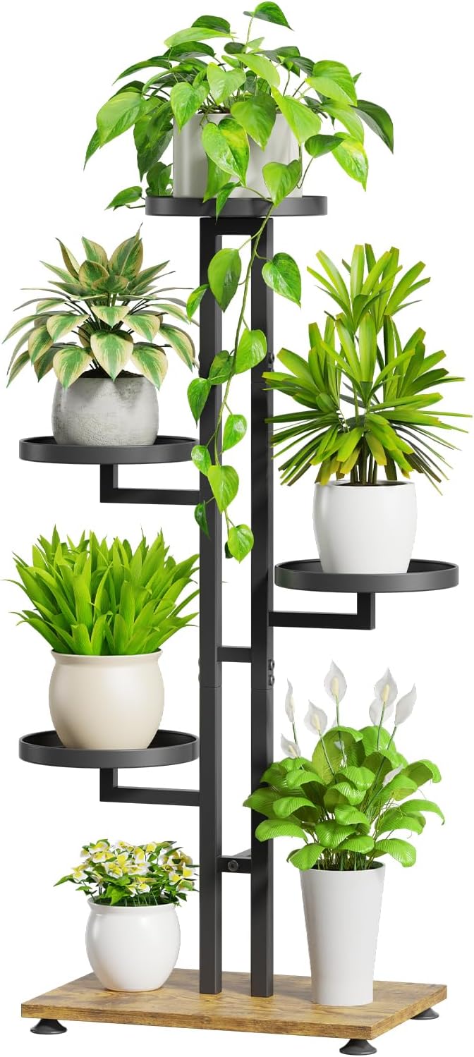 iDavosic.ly 4 Tier Plant Stand Indoor Outdoor, Tiered Corner Multiple Flower Pot Holder Shelf, Metal 34 Inch Tall Display Rack for Patio Porch Living Room Garden Balcony Bedroom, Black