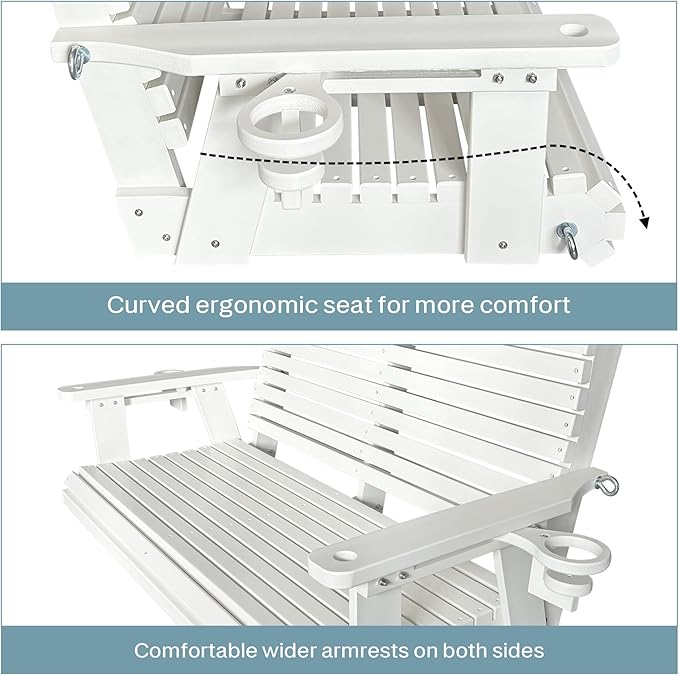 HDPE Porch Swing with 18/8 Stainless Steel Bolts, Ergonomic Design, Ultra Weather-Resistant, Heavy Duty 1200 LBS, for Outdoor Patio Garden Yard (Vanilla White)