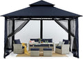 MASTERCANOPY Outdoor Garden Gazebo for Patios with Stable Steel Frame and Netting Walls (11x11,Navy Blue)