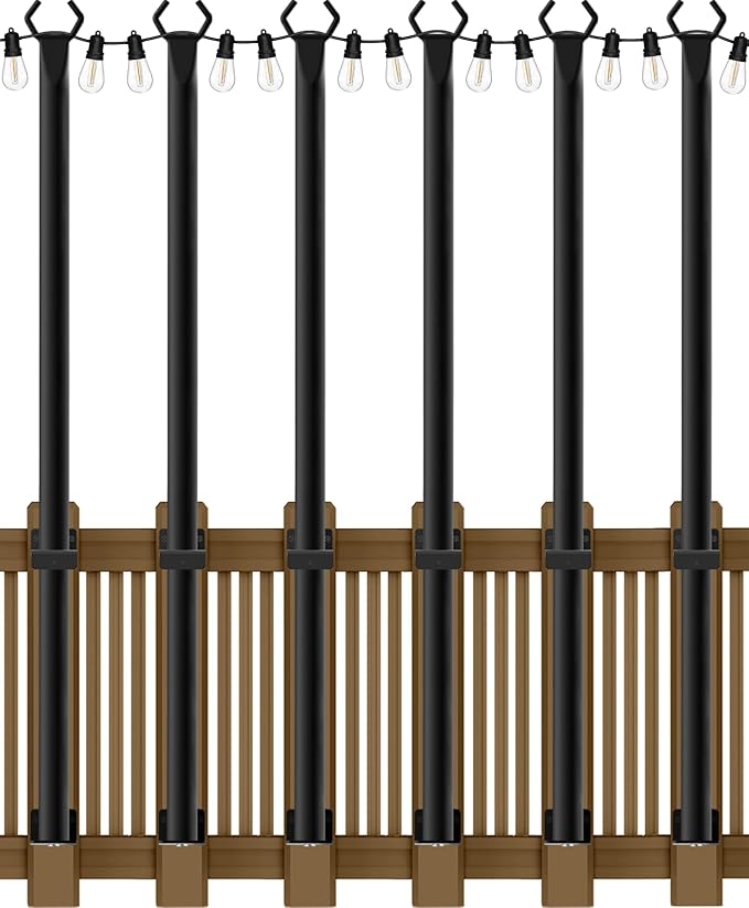 AILBTON 6 Pack 5Ft String Light Poles,Light Poles for Outside String Lights,Outdoor Light Poles with Fence Bracket,Metal Pole Stand for Patio,Backyard,Deck