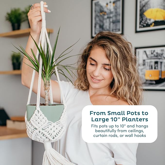 Nook Theory 4-Pack Macrame Plant Hangers with 8 Hooks - Hanging Planters for Indoor Plants, Boho Macrame Hangers Indoor Outdoor, Decorative Plant Hanger Indoor (Caramel)