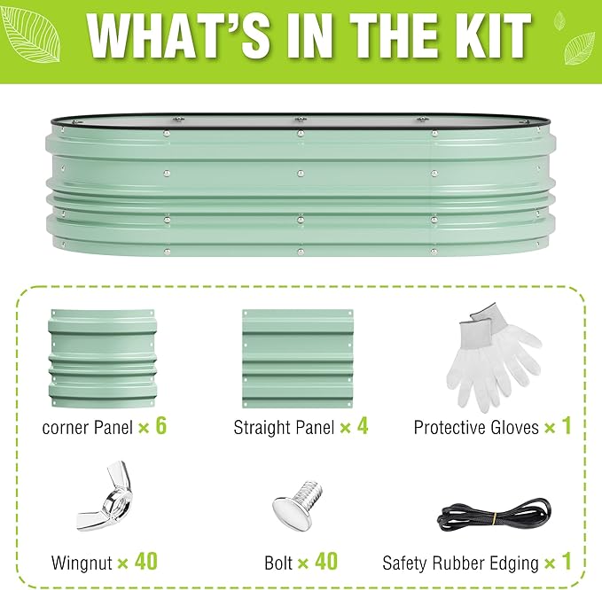 WORKPRO 4x2x1ft Galvanized Raised Garden Bed Set, Rust & Corrosion Protection, Easy Assembly, Safe Edge, Ideal for Vegetables & Flowers, Light Green