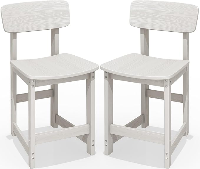 SERWALL Outdoor Bar Stools Set of 2, All Weather HDPE 25" Counter Height Bar Stools with Back, Outdoor Armless Barstools for Patio, Garden, Backyard, Balcony, Poolside, White