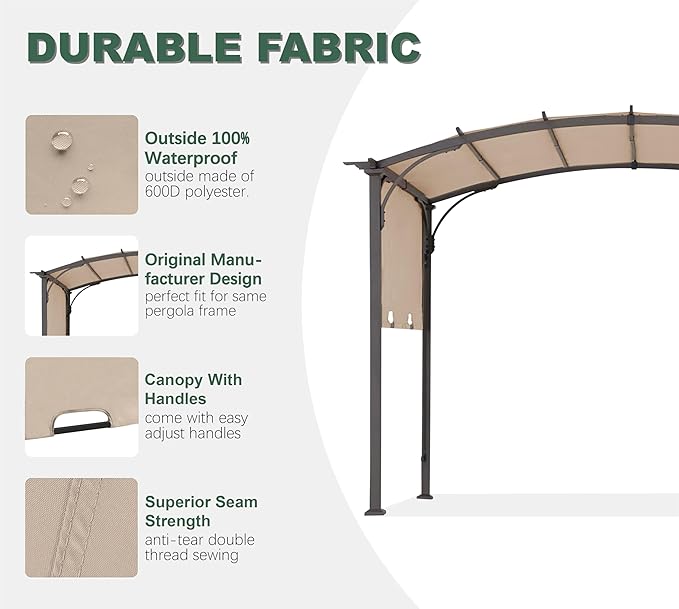 85''x 208'' Universal Doubleton Steel Pergola Replacement Cover for Pergola L-PG080PST, (Light Beige)