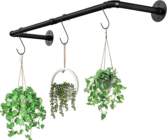 Hanging Planters for Indoor Plants,Window Plant Shelves,Plant Hanging Rod,Window Shelf for Plants,Plant Hanger Indoor Black with 3 Hooks(Pot & Plant Not Included) 36in