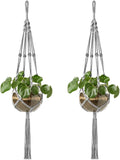Mkono Macrame Plant Hangers Indoor Outdoor Hanging Planter Basket Cotton Rope 4 Legs 41 Inch, 2 Pack, Grey