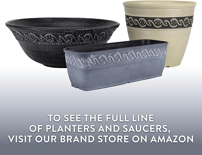 Classic Home and Garden Corinthian Round Resin Flower Planter Pot, Storm Gray 8" (Pack of 3)