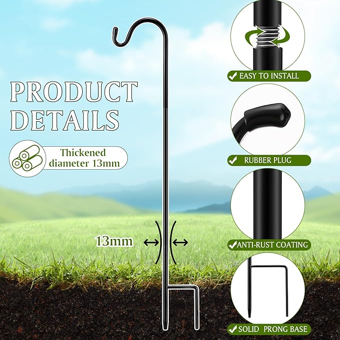 2 Pcs 60 Inch Shepherds Hook for Outdoor Adjustable Bird Feeder Pole Metal Steel Shepard Hooks for Hummingbird Stand Feeder Pole for Garden Plant, Lantern, Hanging Wedding Decor