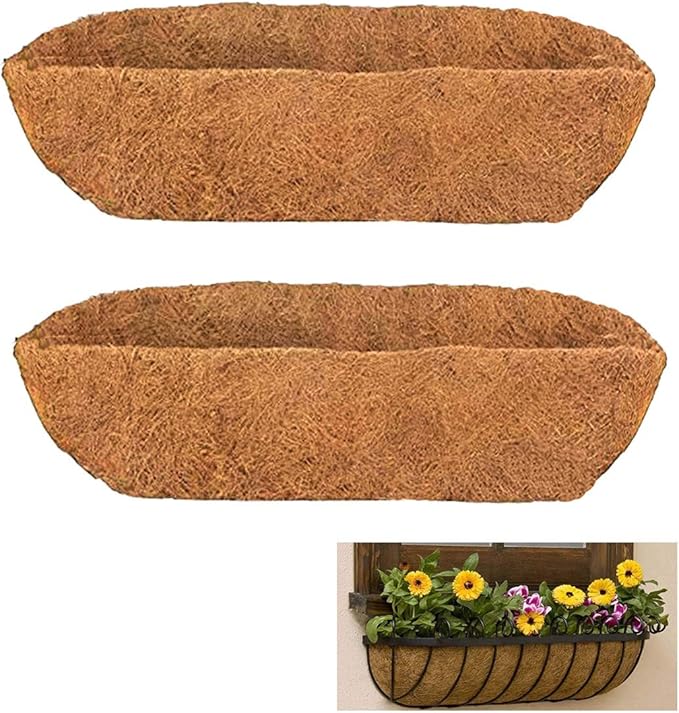 2 pcs Trough Coco Liner 48 inch Wall Planter Replaceable Coco Liner for Window Box, Fence Flower Baskets