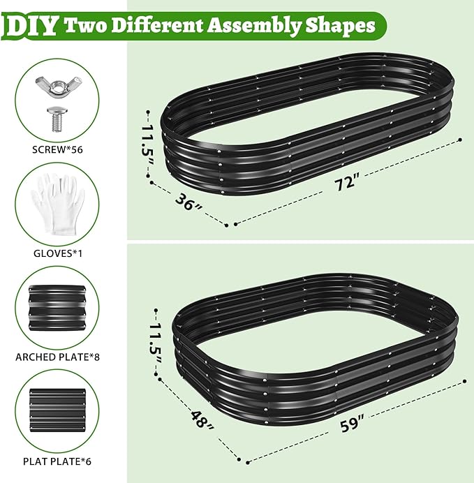 Oval Galvanized Planter Box, Metal Raised Garden Bed - 0.8MM Thick- Ideal for Outdoor Gardening and Planting of Vegetables Flowers Fruits Succulent Plants and Others (Black, 6X3X1 FT)