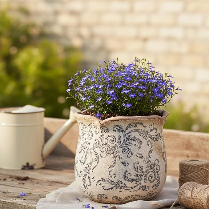 Ceramic Pots for Plants, Vintage Plant Pot with Drainage Hole, 6.11in. Planter for Indoor Plants, Crackle Glaze Finish Flower Pot, Perfect Tuscan Ceramic Planter for Gardening, Gray Swirls