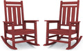 KINGYES Oversized Outdoor Rocking Chair Set of 2, All-Weather Patio Rocking Chairs for Porch, HDPE Outdoor Patio Rockers with High Back & Wide Seat for Garden, Lawn, Red