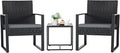 Flamaker 3 Pieces Patio Set Outdoor Wicker Furniture Modern Bistro Rattan Chair Conversation Sets with Coffee Table for Yard (Grey)