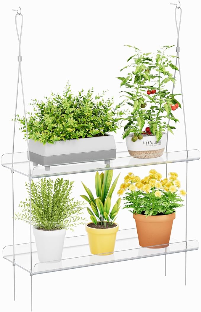Lifewit 2-Tier Window Plant Shelves 15", Acrylic Adjustable Hanging Floating Shelf, Window Sill Extender for Succulent Plants, Micro Greens, Seed Starter Pots, Herb Planters 38 x 15 cm/15x6