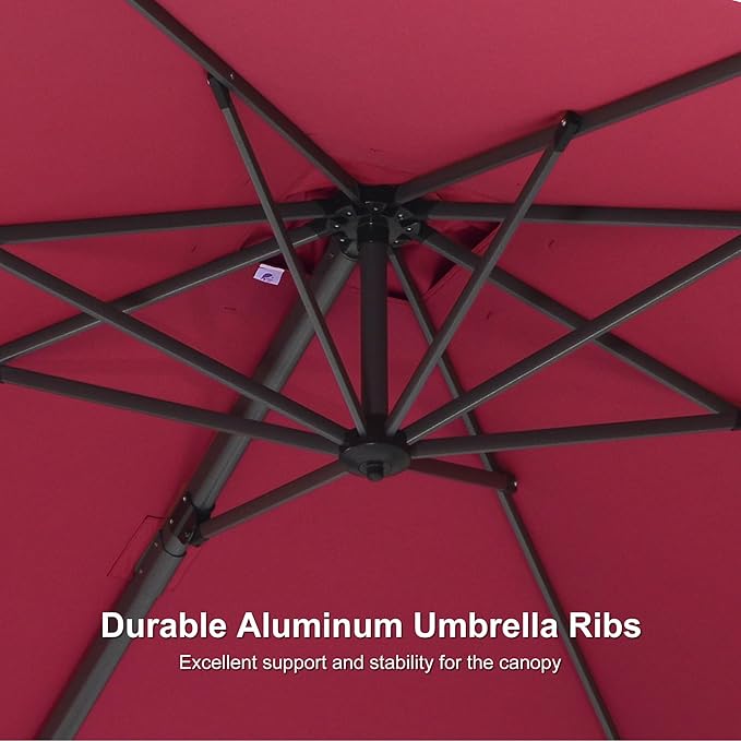 PURPLE LEAF 8' X 8' Patio Umbrella with Wheeled Base for Pool 7' High Offset Outdoor Cantilever Umbrella Swimming Pool Umbrella with 360°Rotation for Poolside Terra