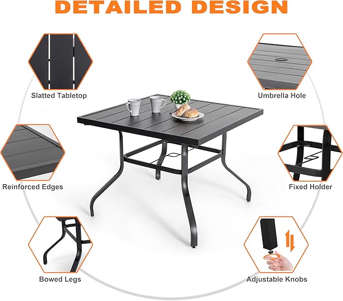 NUU GARDEN Outdoor Dining Set 5-Piece Patio Set with Weather-Resistant Table and 4 Textilene Swivel Chairs for Yard, Deck and Poolside, Brown and Black