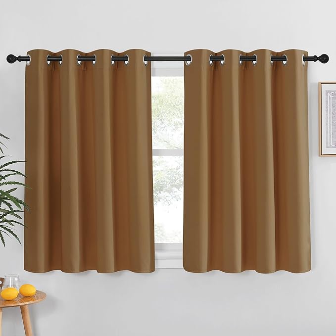 NICETOWN Gold Brown Blackout Curtain for Living Room - Solid Thermal Insulated Grommet Blackout Panel/Drape for Bedroom Kitchen Window (1 Panel, 52 inches Wide by 54 inches Long)