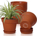 T4U 6 Inch Plant Pot 8-Pack, Plastic Planter with Drainage Hole and Saucer, Decorative Nursery Pots Bulk for African Violet, Snake Plant, Succulent, Herb and Plants Indoor (8 Pcs 6" Pots)