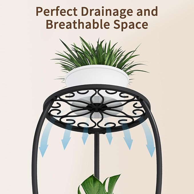 Plant Stand Indoor Outdoor, 2 Tier Metal Tall Plant Stand, Flower Pot Stand, Heavy Duty Plant Shelf Rack, Corner Plant Stand Rustproof for Planter Garden Balcony Patio Living Room