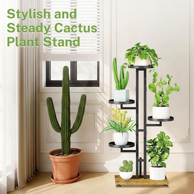 iDavosic.ly 4 Tier Plant Stand Indoor Outdoor, Tiered Corner Multiple Flower Pot Holder Shelf, Metal 34 Inch Tall Display Rack for Patio Porch Living Room Garden Balcony Bedroom, Black