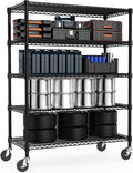 53" W Garage Shelving 5 Tier Industrial 2200LBS Metal Shelving Units for Commercial, Basement, Pantry, Warehouse, School, Black Heavy Duty Easy Assembly 53.2" W x 23.6" D x 73.6" H
