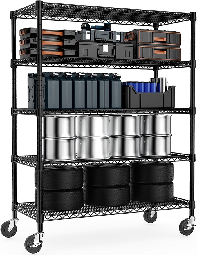 53" W Garage Shelving 5 Tier Industrial 2200LBS Metal Shelving Units for Commercial, Basement, Pantry, Warehouse, School, Black Heavy Duty Easy Assembly 53.2" W x 23.6" D x 73.6" H