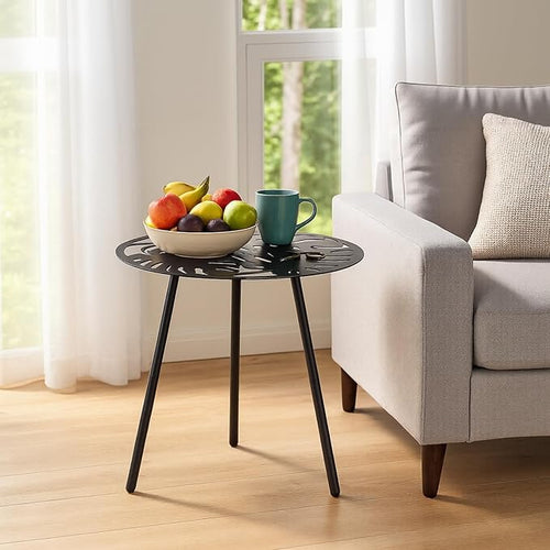 1 Pack Extra-Large Metal Outdoor Side Tables 18 Inches Outside End Table for Patio Round Accent Garden Corner Table for Small Spaces, Balcony, Porch Plant Stand Indoor