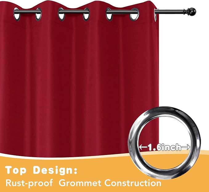HolidayIdeas Red Outdoor Curtains for Patio Waterproof, 2 Panels - 54 x 108 Inch - Privacy Protection & Light Filtering Curtains Grommet Outside Curtains for Porch, Gazebo, Pergola, Backyard