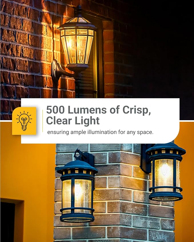 Sunco 6 Pack Dusk to Dawn Light Bulbs LED Outdoor B11, Edison Filament Candelabra Bulbs for Porch Lighting, 500 LM, 5W (40W Equivalent), 2700K Soft White, E12 Base, Photocell Sensor UL