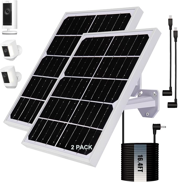 Solar Panel for Security Camera 2 in 1 Port 10W Ring Camera Solar Charger Compatible with Ring Spotlight & Stick Up Outdoor Cam Battery, IP65 Waterproof &16.4ft Long Cable with USB-C/DC Ports