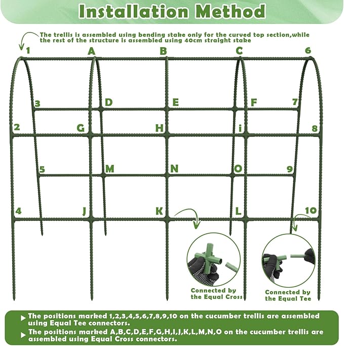 Cucumber Trellis for Raised Bed, Large Size Garden Arch Trellis for Climbing Plants Outdoor, Metal Garden Trellis for Spring Vegetables, Cucumber Trelli for Tomato, Bean, Pea, Grape, Plant