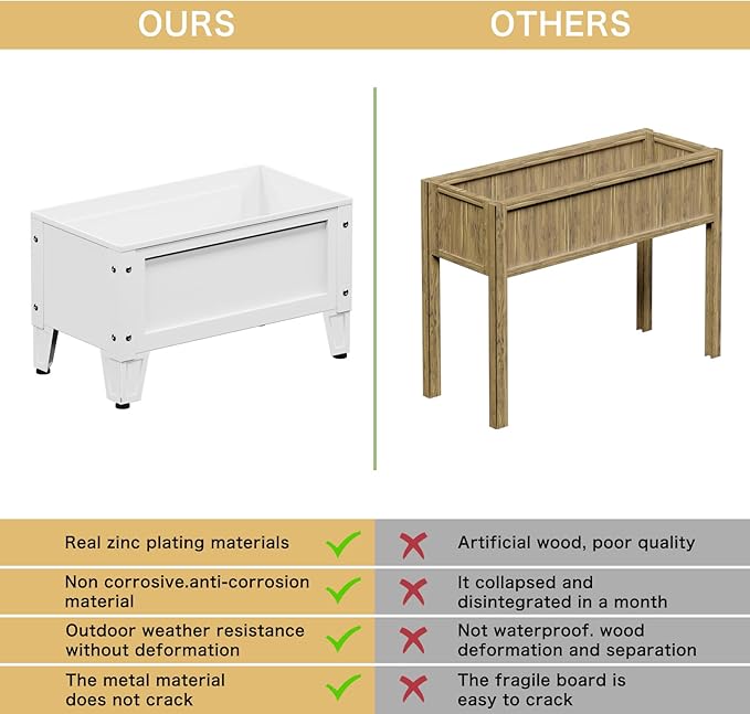 Elevated Metal Planter Box Stand Heavy Duty Raised Garden Bed for Vegetables Flowers Herbs Indoor Outdoor Use, White