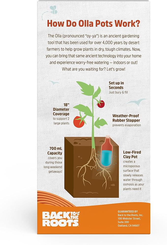Back to the Roots Self-Watering Terracotta Olla Pot (Pack of 3), 700mL Provides 1 Week of Precision Watering