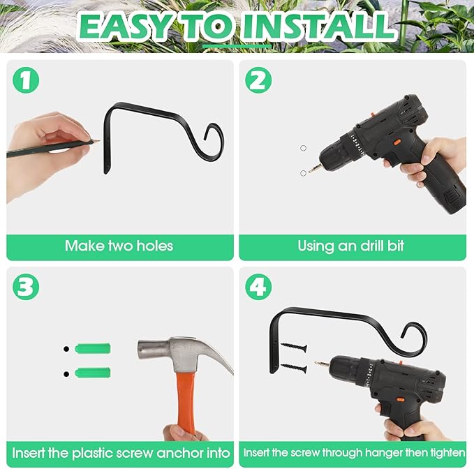 12 Pack Hanging Plant Bracket 7.3 Inches Metal Hook Decorative Straight Hanger for Bird Feeders, Wind Chimes, Flower Baskets, Planters Indoor Outdoor Wall