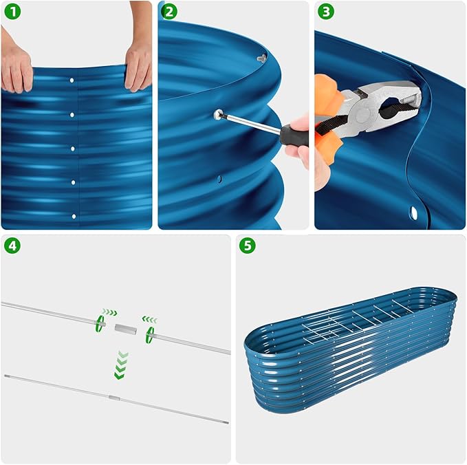 Land Guard 8×2×2ft Galvanized Raised Garden Bed Kit, Raised Garden Boxes Outdoor, Oval Metal Raised Garden Beds for Vegetables, Blue