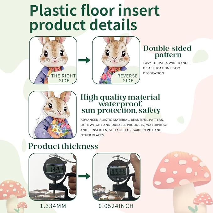 Fairy Garden Stake Decor, Acrylic 2D Garden Fairy Decoration, Fairy Garden Accessories for Outdoor Indoor Yard Lawn Pot Plants (Flower Picking Rabbit)