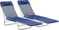 Outsunny 2 Piece Folding Chaise Lounge Chairs, Pool Sun Tanning Chairs with Reclining Back, Breathable Mesh Seat, Headrest for Beach, Yard, Patio, Dark Blue