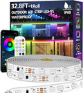 32.8FT Outdoor LED Strip Light Waterproof,IP68 Outside RGB+IC Light Strip with App/Remote Control,Chase Mode,Music Sync Rope Light for Balcony,Deck,Rooftop,Garden,Pool