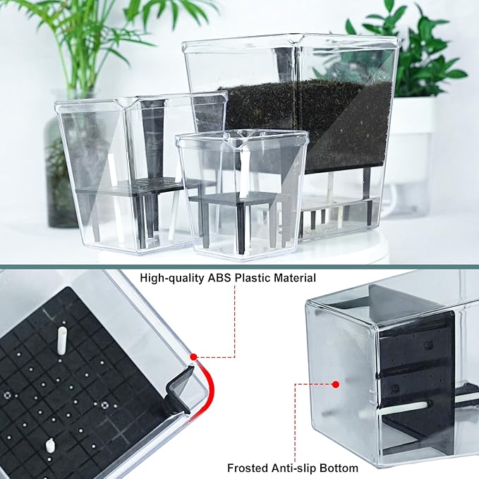 Self Watering Pots Set, 3 Pack 5 Inch for Indoor Plants, Clear Nursery Planter With Deep Reservoir for Spider Plant, Orchid, African Violet