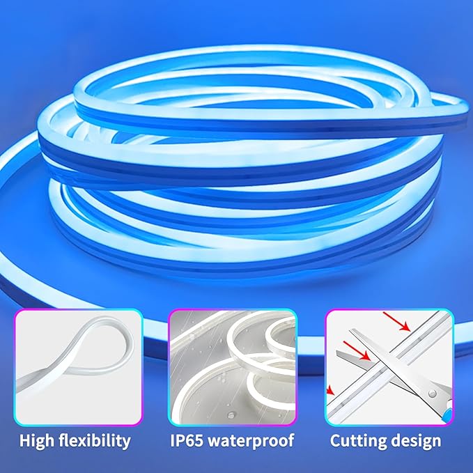 100ft LED neon Lights with Remote APP Control IP65 Waterproof Flexible Neon LED Strip Lights 24v RGB LED neon Rope Lights for Bedroom Room Outdoors Decor（2 Rolls of 50ft