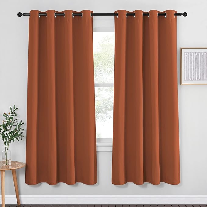 NICETOWN Blackout Bedroom Curtain 72 inches Long - Grommet Sound Reducing Window Treatment Privacy Drape Room Darkening Light Blocking for Living Room (Burnt Orange, 1 Panel, W52 x L72)