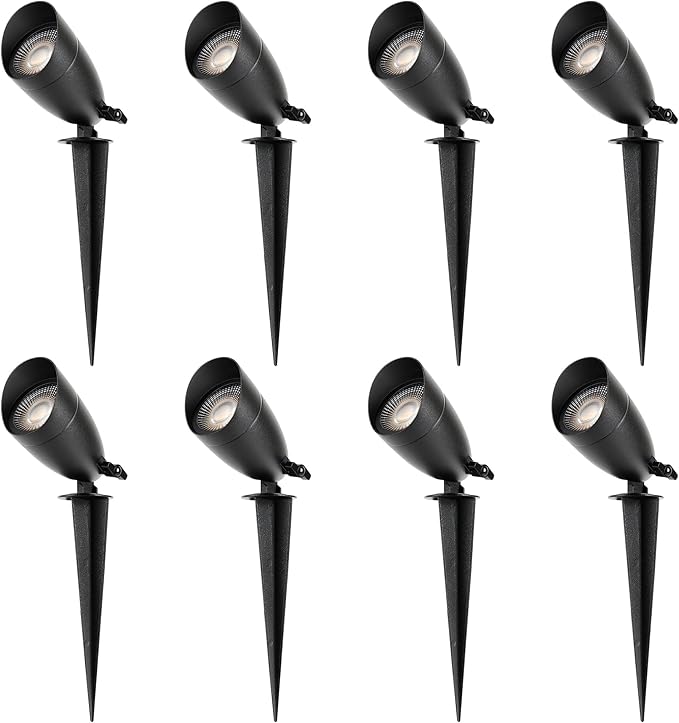 LUTEC 12V Low Voltage Landscape Lighting, Die-cast Aluminum Spot Lights with Connectors, IP65 Waterproof Outdoor Landscape Spotlights, 5W 550LM Warm White 3000K for Tree Garden Yard Pathway, 8 Pack