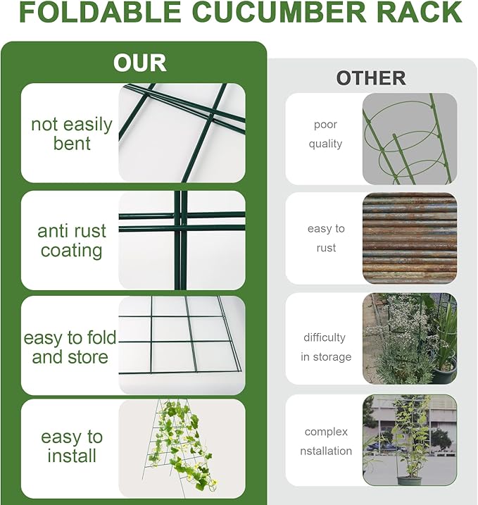 Cucumber Trellis for Raised Bed, Garden Trellis for Climbing Plants Outdoor with Climbing Net and Plant Support Clip for Cucumber, Vegetable, Flowers (18" W x 46" H-2pack)