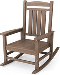 KINGYES HDPE Outdoor Rocking Chair, Widened Seat Patio Rocking Chair, Oversized All Weather Patio Rocker, Brown