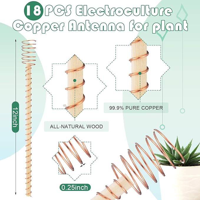 18 Pcs Electroculture Plant Stakes 12 Inches Long Copper Garden Stakes Electroculture Copper Gardening Antenna for Growing Vegetable Garden Plants Support